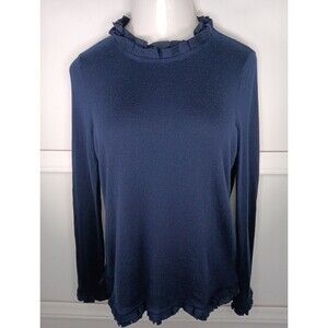 Vineyard Vines Ribbon Ruffle Edges Sweater XL Navy Blue 100% Merino Wool EUC